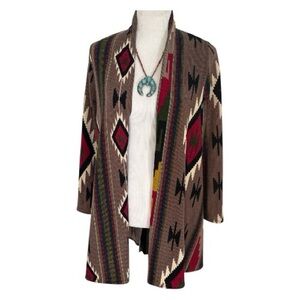 Aztec Southwestern Open Draped Cardigan Duster Sweater Sz S